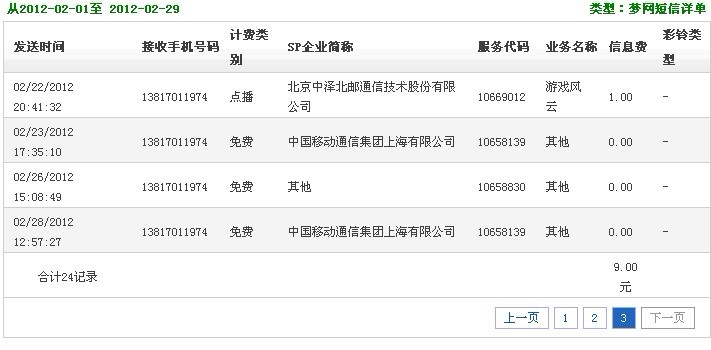 中泽北邮通信技术股份有限公司手机梦网短信乱