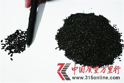 在50克黑芝麻中挑出的黑香米(左)。 朱军 摄记者 段德国