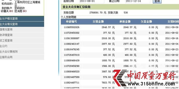 上海康城2011年8月至今的维修基金使用情况明细。图:小区业主提供 上海康城2011年8月至今的维修基金使用情况明细。图:小区业主提供
