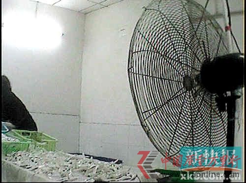 东莞莞城区一工厂用风扇吹干餐具。