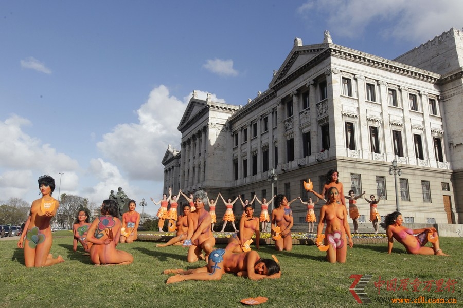 乌拉圭国会大楼前<em>妇女</em>裸体支持<em>堕胎</em>合法化(高